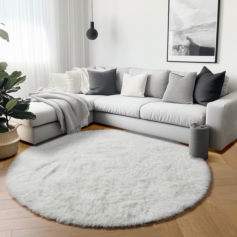 ONASAR Cream White Round Area Rugs 6ft, Fluffy Soft Bedroom Circle Rug Floor Mat for Kids Girls Boys Teen Room, Fuzzy Plush Shaggy Carpet for Baby Nursery Living Room Playroom Dorm Home Decor - Image 3